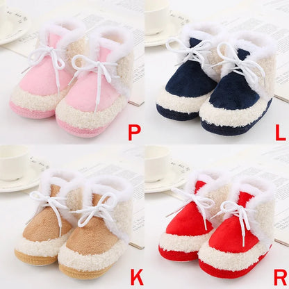 Baywell Baby Boots Newborn Winter Plush Snow Booties for Infant Boys Girls Soft Comfortable Lace Up Warming Shoes