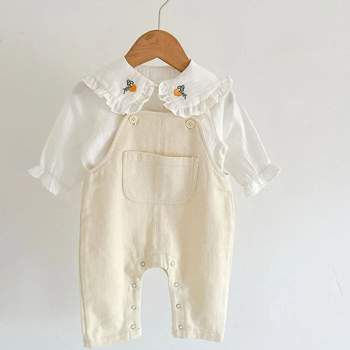 Children Clothes Suit Infant Baby Girls Clothing Set Long Sleeve Embroidered Shirt+ Denim Jumpsuit Autumn Spring Clothes Suit