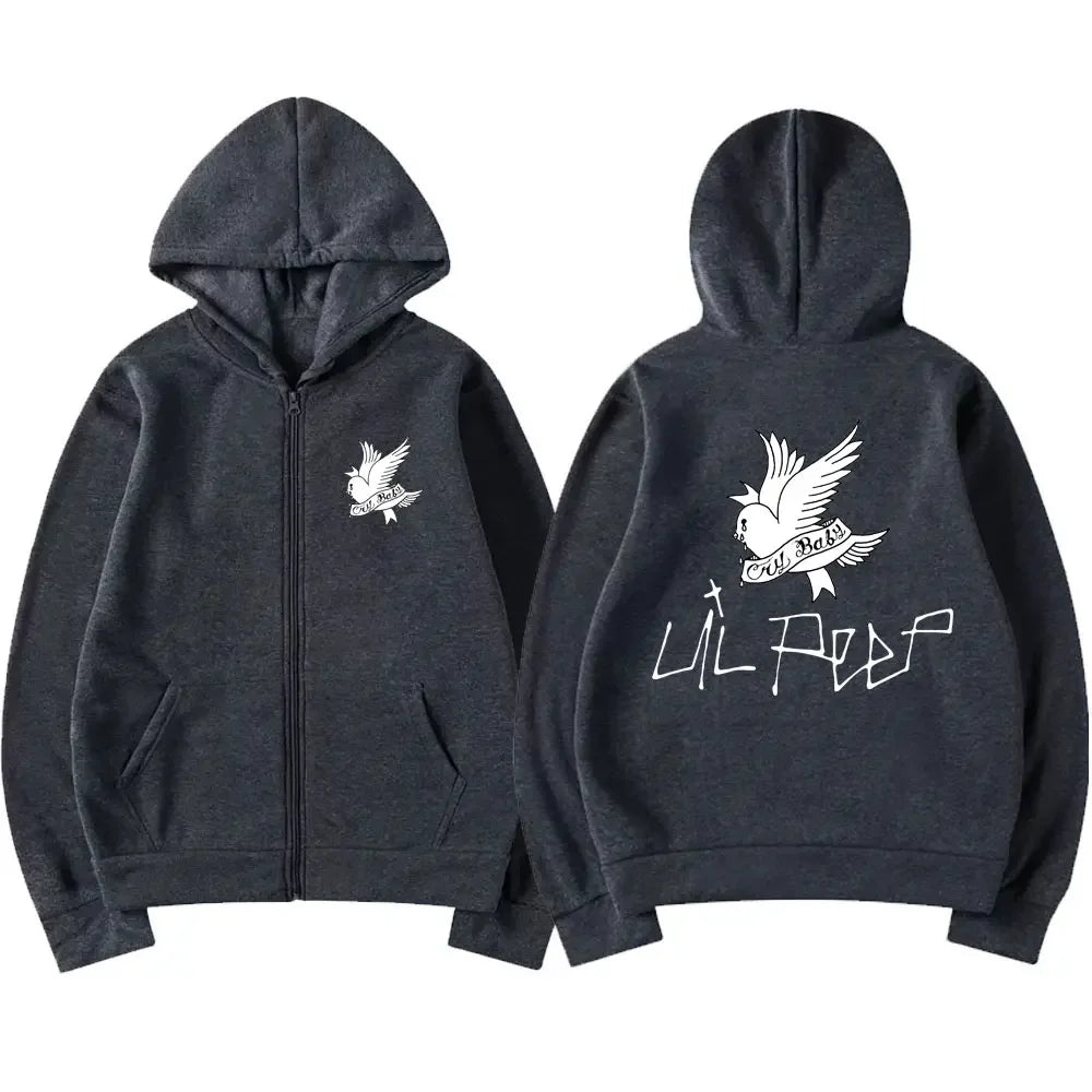 Lil Peep Cry Baby Logo Print Zipper Hoodie Men Women Casual Oversized Zip Up Fashion Hoodies Warm Hipster Zip Up Hoody Jackets