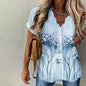 Women Shirt Floral Daily Weekend Floral Blouse Shirt Women Short Sleeve Button Print V Neck Casual Tops