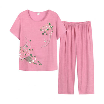 New Arrival Female Pajamas Set Sleepwear Women Cotton Print Flower Pyjamas Summer Loose Nightwear Home Large XL-4XL