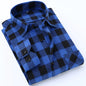 Men's Slim-fit Casual Brushed Flannel Contrast Plaid Shirt Single Patch Chest Pocket Comfortable Soft Long Sleeve Gingham Shirts