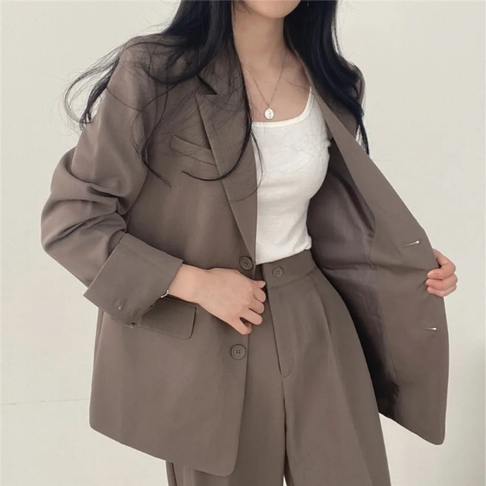 Korean Fashion Spring Women's Suits Casual Top Trousers 2 Piece Sets Women's Outfits Coats Slim Fit Blazers for Women Clothing