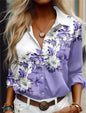 Fashion Women's Shirts Casual Blouses Blue Flowers Print Shirt 2026 New Autumn Large Size Female Clothing Temperament Blouse Top