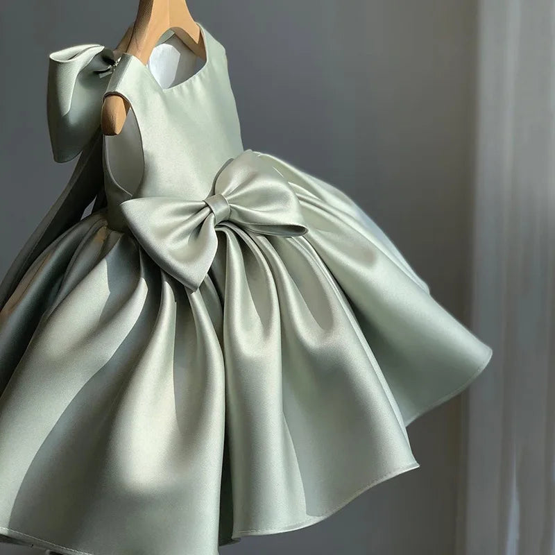 Toddler Baby Girls Summer Big Bow Baptism Dresses for Birthday Party Wedding Dress Children Costumes Princess Fluffy Prom Gown