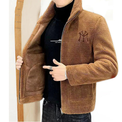 2025 New Hot Selling Autumn/winter Fashion Men's Imitation Lamb Wool Jacket With Collar Thick Wool Jacket Men's Top Coat