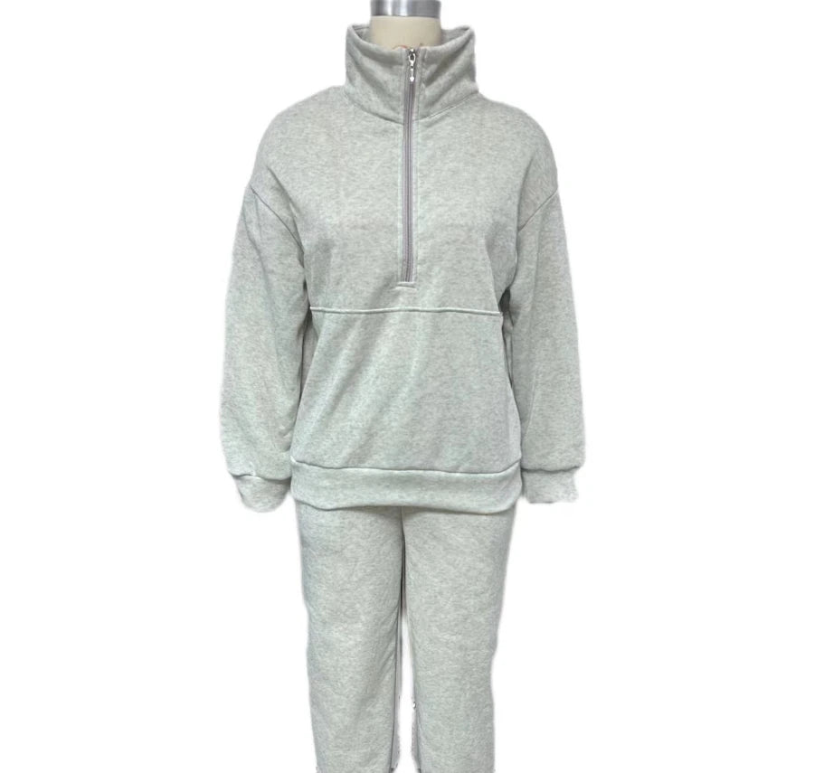 Women's Sports Suits 2025 Autumn Winter Latest Marketing Solid Thick Long Sleeved Zipper Sweatshirt Pants Set Two Piece Set