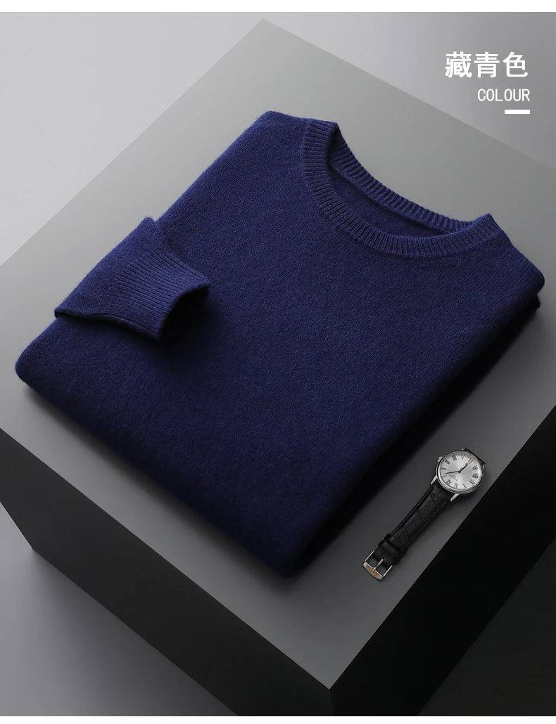 100% merino cashmere sweater men's round neck pullover business casual fashion top knitted loose men's Jacket