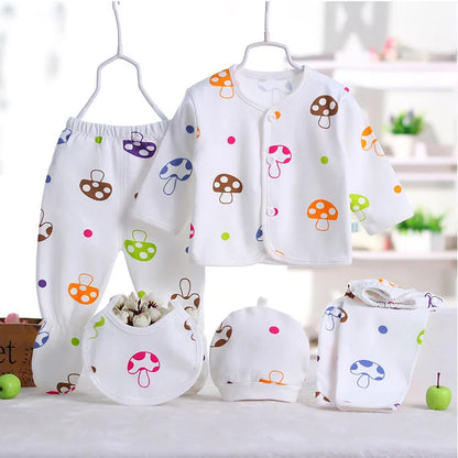 5Piece Sets Spring Autumn Newborn Girls Boy Clothes Casual Cartoon Cute Print Cotton Tops+ Pants Baby Boutique Clothing BC1477-1