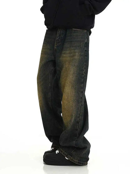 REDDACHiC Plus Size Green Wash Baggy Jeans Men Adjust-waist Wide Leg Casual Pants Vintage Y2k Trousers Biker Moto Streetwear