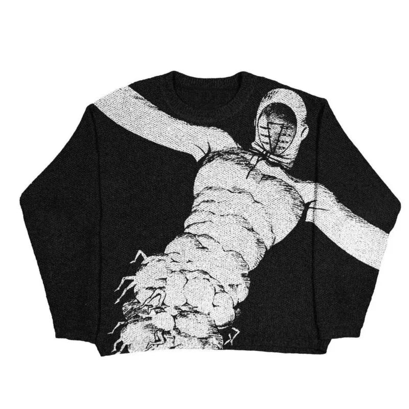 Oversized Sweater Men Women Harajuku Anime Girl Graffiti Vintage Knitted Sweater 2025 Winter Unisex Cotton Pullover Streetwear