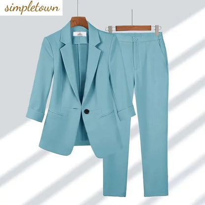 2025 Summer New Thin Jacket Blazer Casual Wide Leg Pants Two Piece Elegant Women's Pants Set Office Outfits Business Clothing