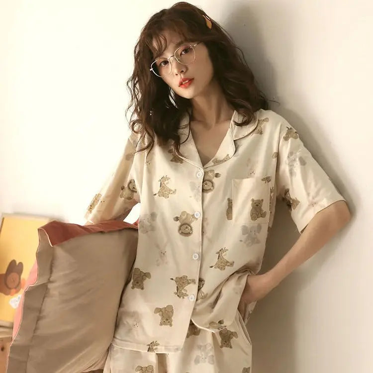 New Women Sleepwear Cartoon Pajamas Female Short  Pants Short Sleeved Summer Spring Loungewear Fashion Home Clothing Home wear