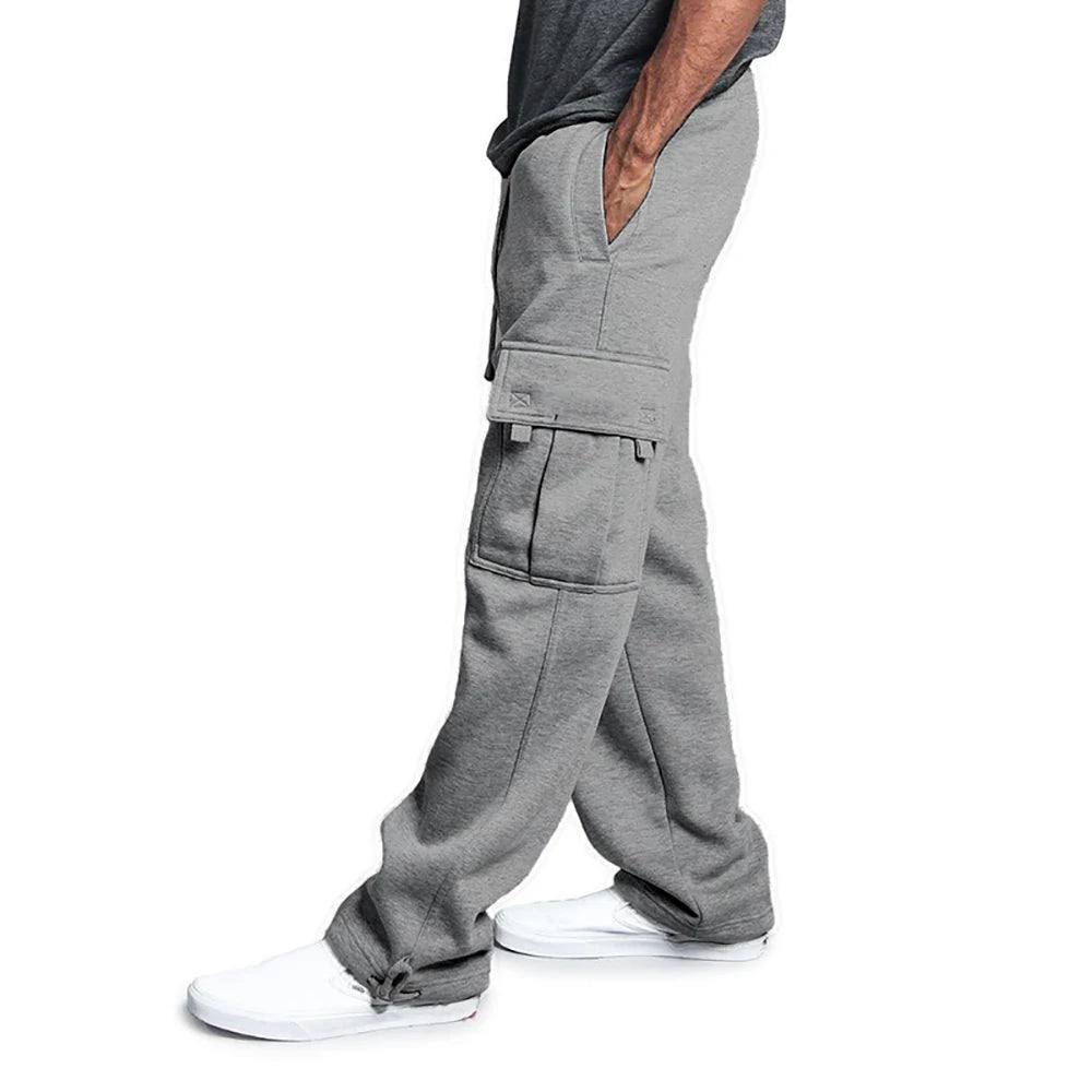 Men's Sweatpants Straight Fit Joggers for Sports and Streetwear Loose Oversized Drawstring Long Pants Men Multi-pocket Pants