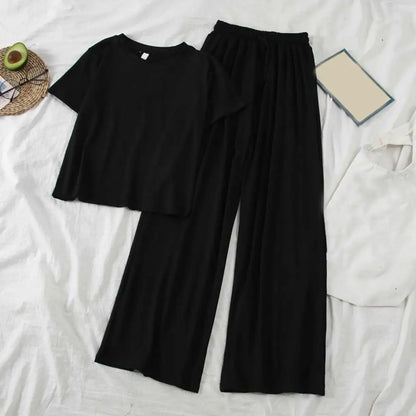 2 Pcs/Set Chic Two Pieces Set Women T-shirt Pants Set Elastic Waist Soft Women T-shirt Trousers Set Keep Cooling