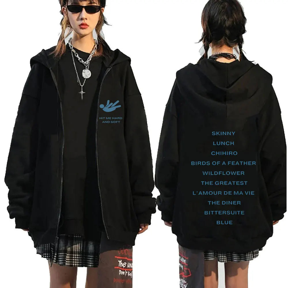 Hit Me Hard and Soft 2025 Tour Zipper Hoodies Men Women Harajuku Pullovers Fashion Hip Hop Zip Up Sweatshirts Jackets Fans Gift