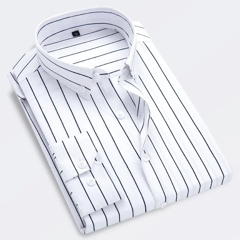 Brand New Men Shirt Male Dress Shirts Striped Men's Casual Long Sleeve Business Formal Plaid Shirt camisa social