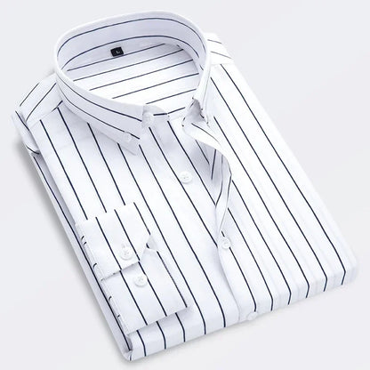 Brand New Men Shirt Male Dress Shirts Striped Men's Casual Long Sleeve Business Formal Plaid Shirt camisa social
