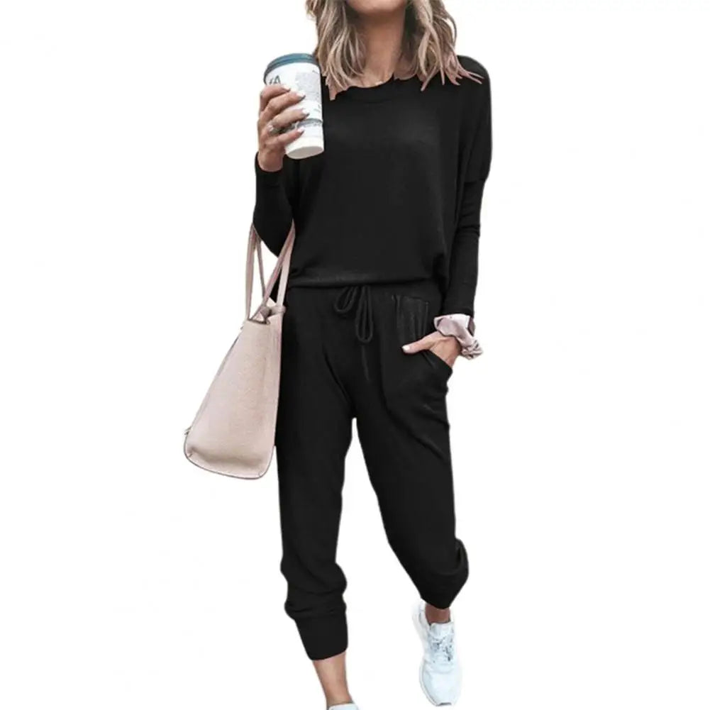 Women Autumn Casual Tracksuits 2026 Solid Color Loose Pullover Hoodies Two Piece Set Female Long Sleeve Tops Pants Sportswear