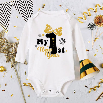 My First New Year Print Baby Romper Infant Long Sleeve Bodysuit Toddler Holiday Jumpsuit Boys Girls Clothes Newborn Shower Gifts