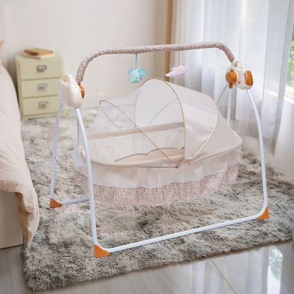 Electric Baby Cradle Auto Swing Rocker Cot Infant Sleeping Bed Swing Crib Kit Timer +Bluetooth Music +Mat +Pillow 5Gears Adjustable