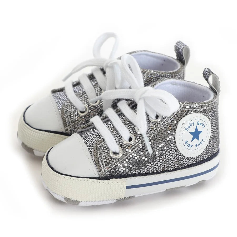 Baby Shoes Bling Canvas Infant Baby Girls Shoes Lace-up Comfortable Boy Sneaker Soft Sole Anti-slip Toddler First Walkers