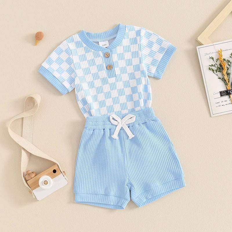 Mubi neo 3 -18 Months Newborn Baby Boy Clothes Ribbed Knit Short Sleeve Romper Shorts Set Infant Summer Outfit  Sets for Babies