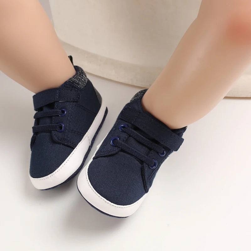 Lucky Blue Newborn Infant Toddler Boy Girl Casual Breathable Soft Cloth Bottom  Anti-slip PU Leather First Walkers Canvas Shoes