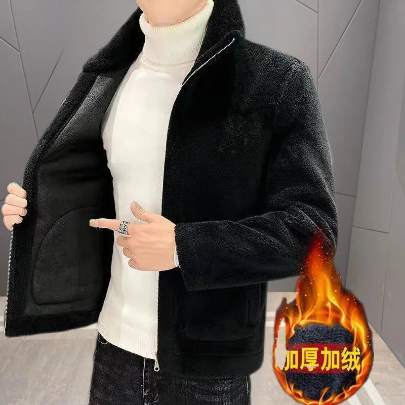 2025 New Hot Selling Autumn/winter Fashion Men's Imitation Lamb Wool Jacket With Collar Thick Wool Jacket Men's Top Coat