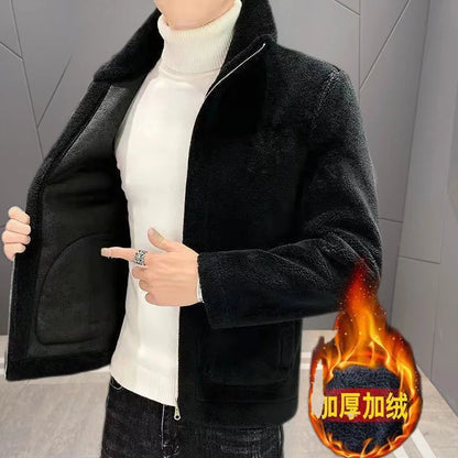 2025 New Hot Selling Autumn/winter Fashion Men's Imitation Lamb Wool Jacket With Collar Thick Wool Jacket Men's Top Coat