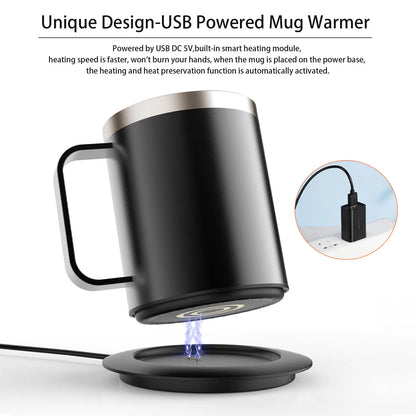 Self-Heating Coffee Mug - 12oz USB Electric Heated Mug Heat 131-149℉ Smart Warming Travel Mug Double Layer Food Grade Cup Warmer