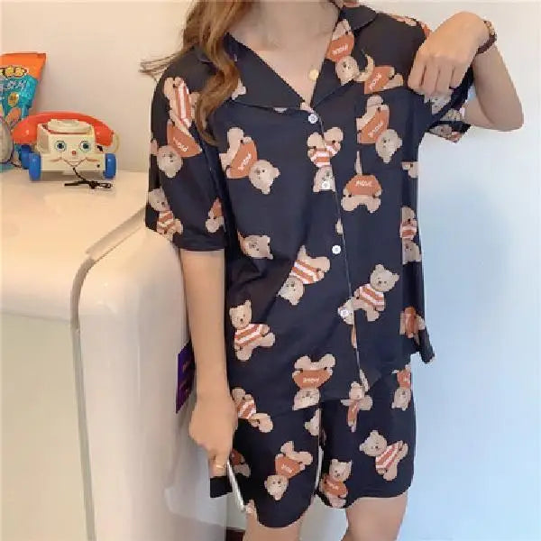 New Women Sleepwear Cartoon Pajamas Female Short  Pants Short Sleeved Summer Spring Loungewear Fashion Home Clothing Home wear