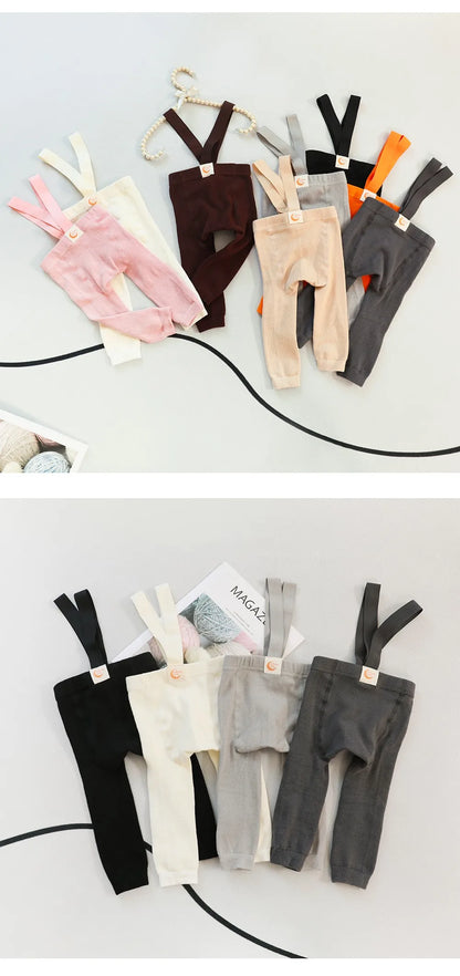 2025 Spring Fashion Boy Baby Solid High Waist Overalls Girl Children Cotton Leggings Infant Casual Suspenders Pants Kid Trousers