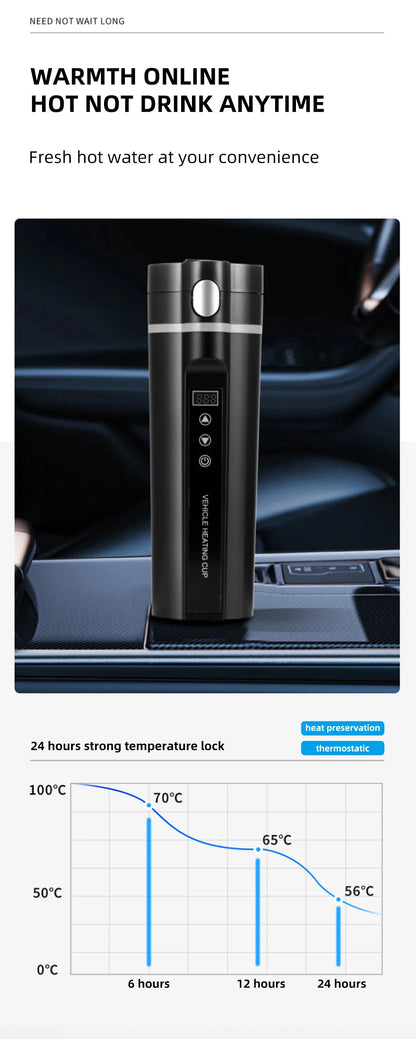 450ml Smart Car Heated Mug 12V24V Pop-up Lid Touch Screen Temperature Control Stainless Steel Portable Travel Thermal Coffee Mug