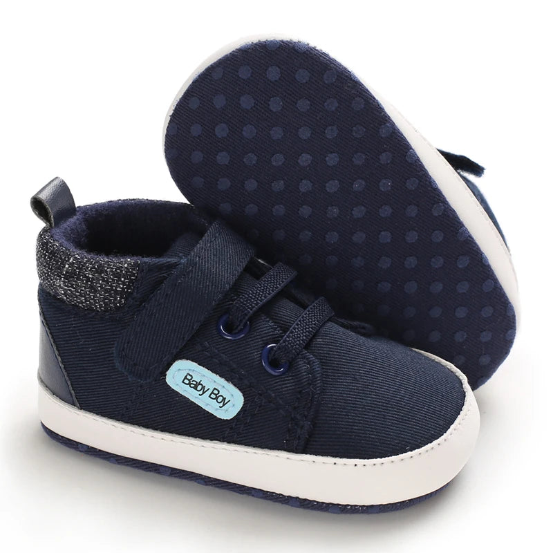 Lucky Blue Newborn Infant Toddler Boy Girl Casual Breathable Soft Cloth Bottom  Anti-slip PU Leather First Walkers Canvas Shoes