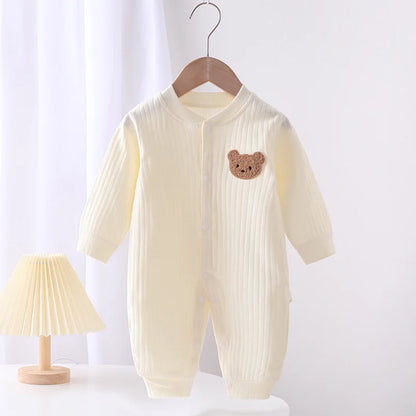 Autumn Baby Romper Solid Color Bear Jumpsuit Cotton Spring Newborn One-Pieces Clothing for Boys Girls Infant Onesie 0-18M