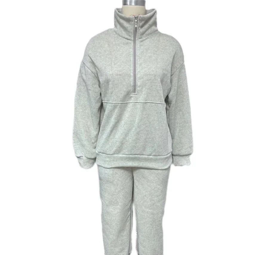 Women's Sports Suits 2025 Autumn Winter Latest Marketing Solid Thick Long Sleeved Zipper Sweatshirt Pants Set Two Piece Set