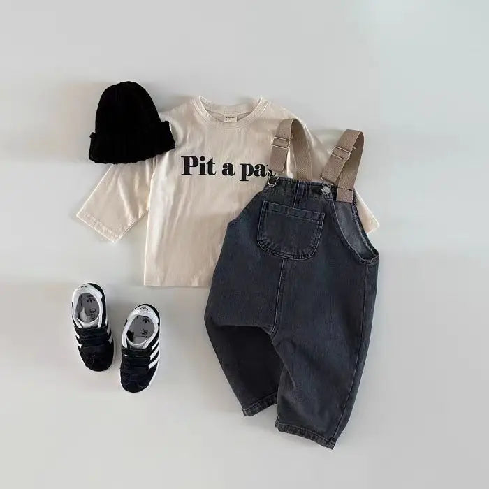 2025 Spring Boy Baby Pocket Overalls Loose Infant Suspenders Jumpsuit Retro Toddler Jeans Kids Casual Pants Girl Cotton Trousers