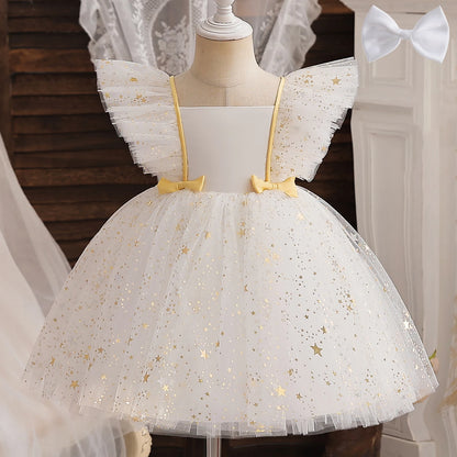 Toddler Baby Girls Dress Bow Baptism Dress for Girls 1 Yrs Birthday Party Wedding Beading Dress Formal Occasion Tutu Fluffy Gown