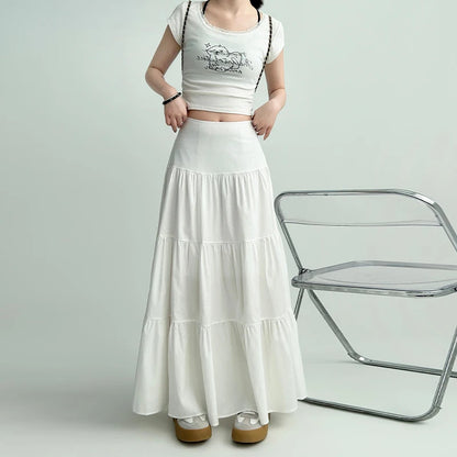 Fashionable Sweet College Style High Waist Cake Long Skirt For Women