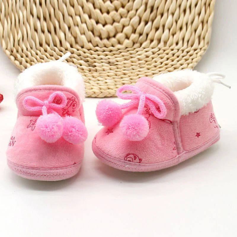 Winter Warm Newborn Baby Boy Girl Boots Cute Bear Soft Toddler Shoes First Walkers Anti-slip Booties Infant Fur Snow Boots 0-18M