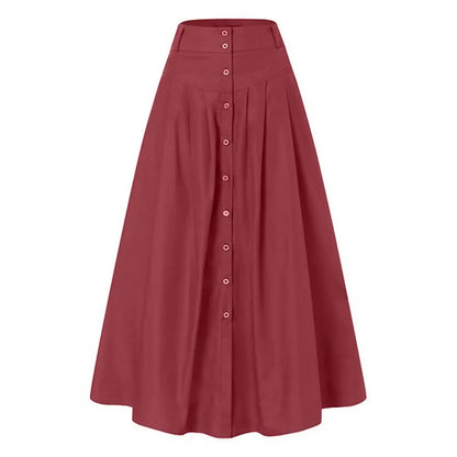 Big Hem Women Long Skirt Solid Color High Waist All Match Button Decor A-line Summer Loose Maxi Skirt Female Garment