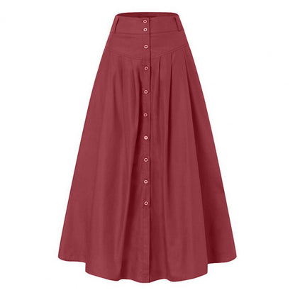 Big Hem Women Long Skirt Solid Color High Waist All Match Button Decor A-line Summer Loose Maxi Skirt Female Garment