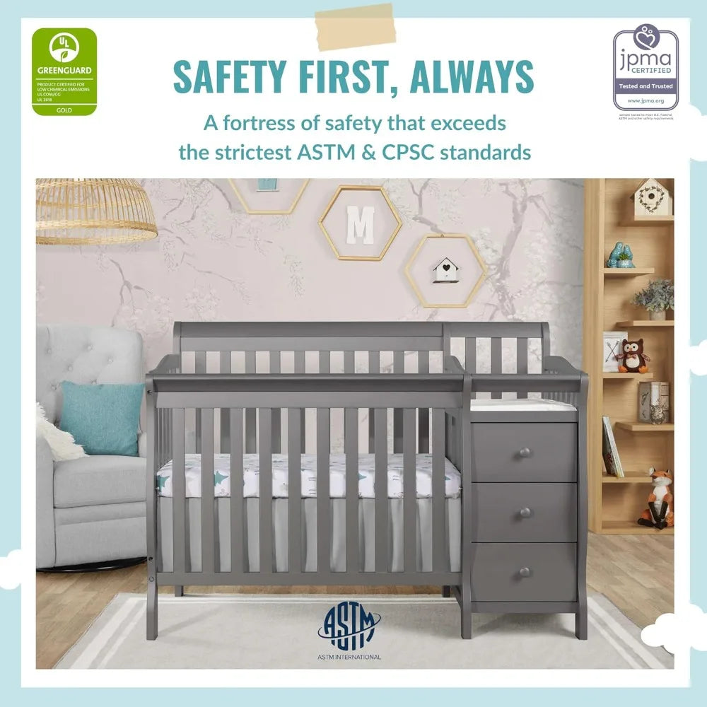 4-in-1 Mini Convertible Crib And Changer in Storm Grey, Greengard Gold Certified, Non-Toxic Finish