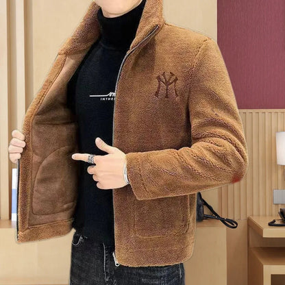 2025 New Hot Selling Autumn/winter Fashion Men's Imitation Lamb Wool Jacket With Collar Thick Wool Jacket Men's Top Coat