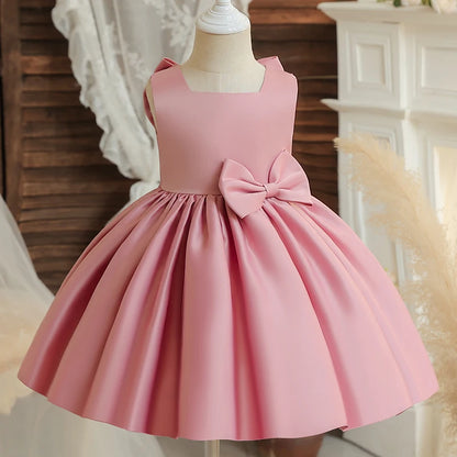 Toddler Baby Girls Summer Big Bow Baptism Dresses for Birthday Party Wedding Dress Children Costumes Princess Fluffy Prom Gown