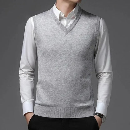 New Men's Autumn High-end Sweater Vest V-neck Warm Knit Sleeveless Men's Clothes Pullover Tops