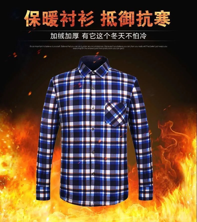 2025 Men's Autumn Winter Casual Fleece Plaid Shirt Fashion Soft Warm Turn Down Collar Long Sleeve Shirt Male High-Quality Tops