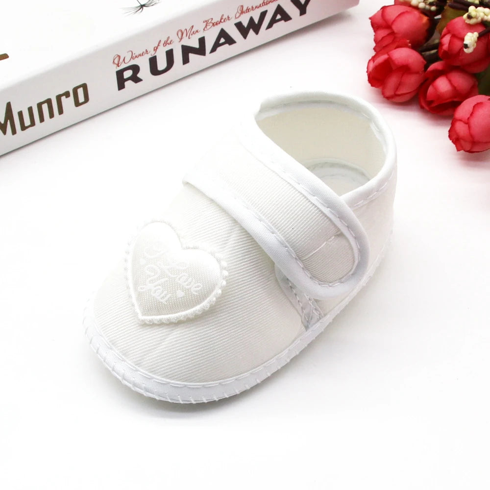 Infant Baby Girls Flats Letter Printing Love Pattern Soft Sole Non-slip Flower Princess Wedding Dress Walking Shoes for Newborn