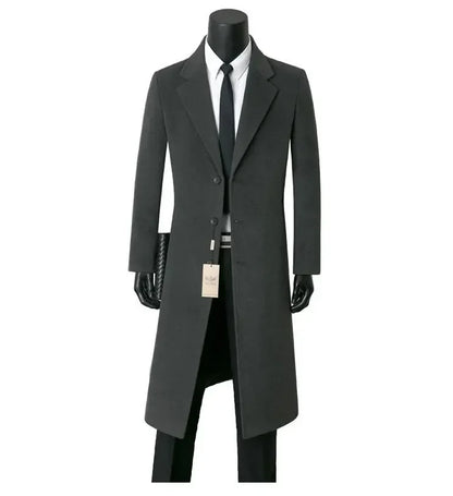 Men's Medium Length Woolen Coat, Business Casual  Warm Windbreaker, Suit Collar, Autumn, Winter